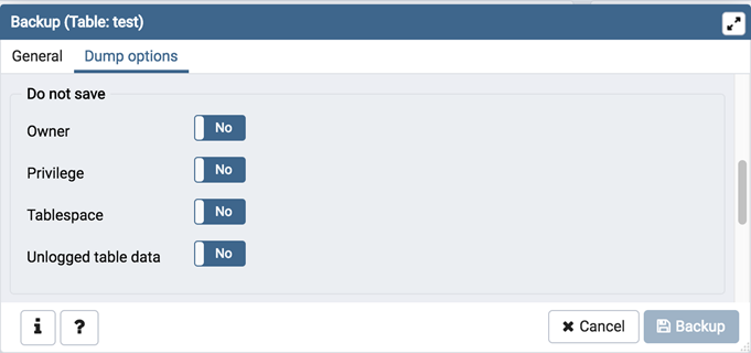 Do not save option on backup dialog