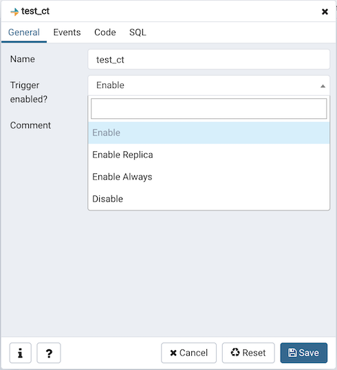Trigger enabled in dialog tab