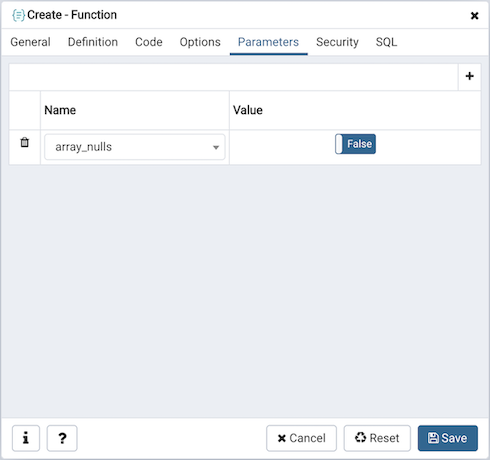 Function dialog parameters tab