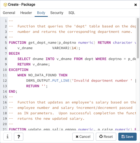 Package dialog body tab